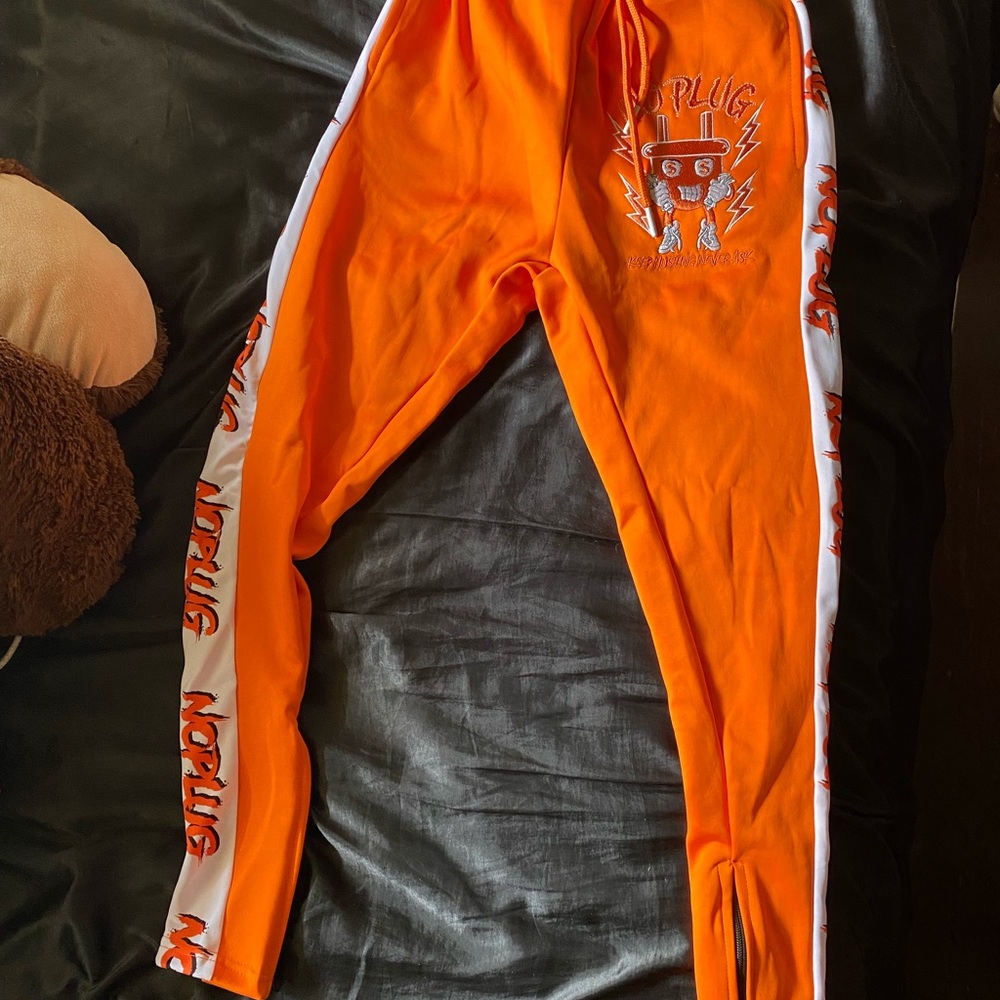 Orange Kids Joggers with Robot Design